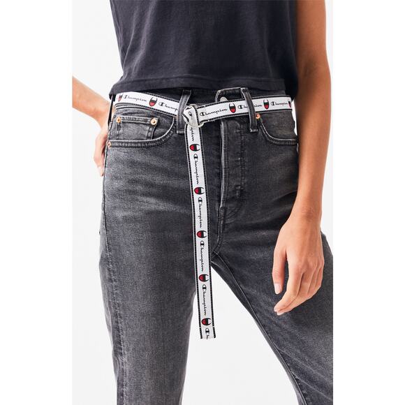 Champion White Cadet Repeating Logo D-Ring Skinny Belt - One Size - Extra Long - Picture 1 of 8